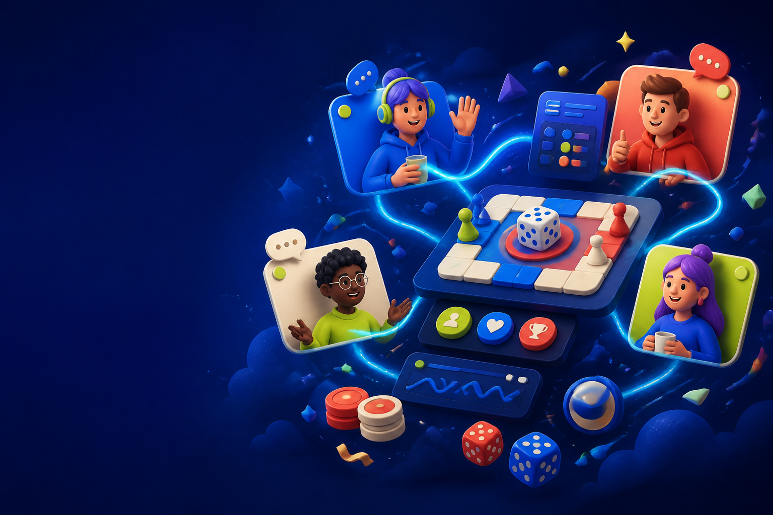 Abstract friends connected through a colorful multiplayer game world